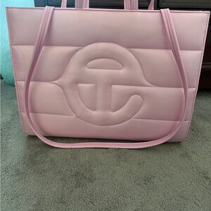 Telfar Pink Large Quilted Tote with Signature Logo